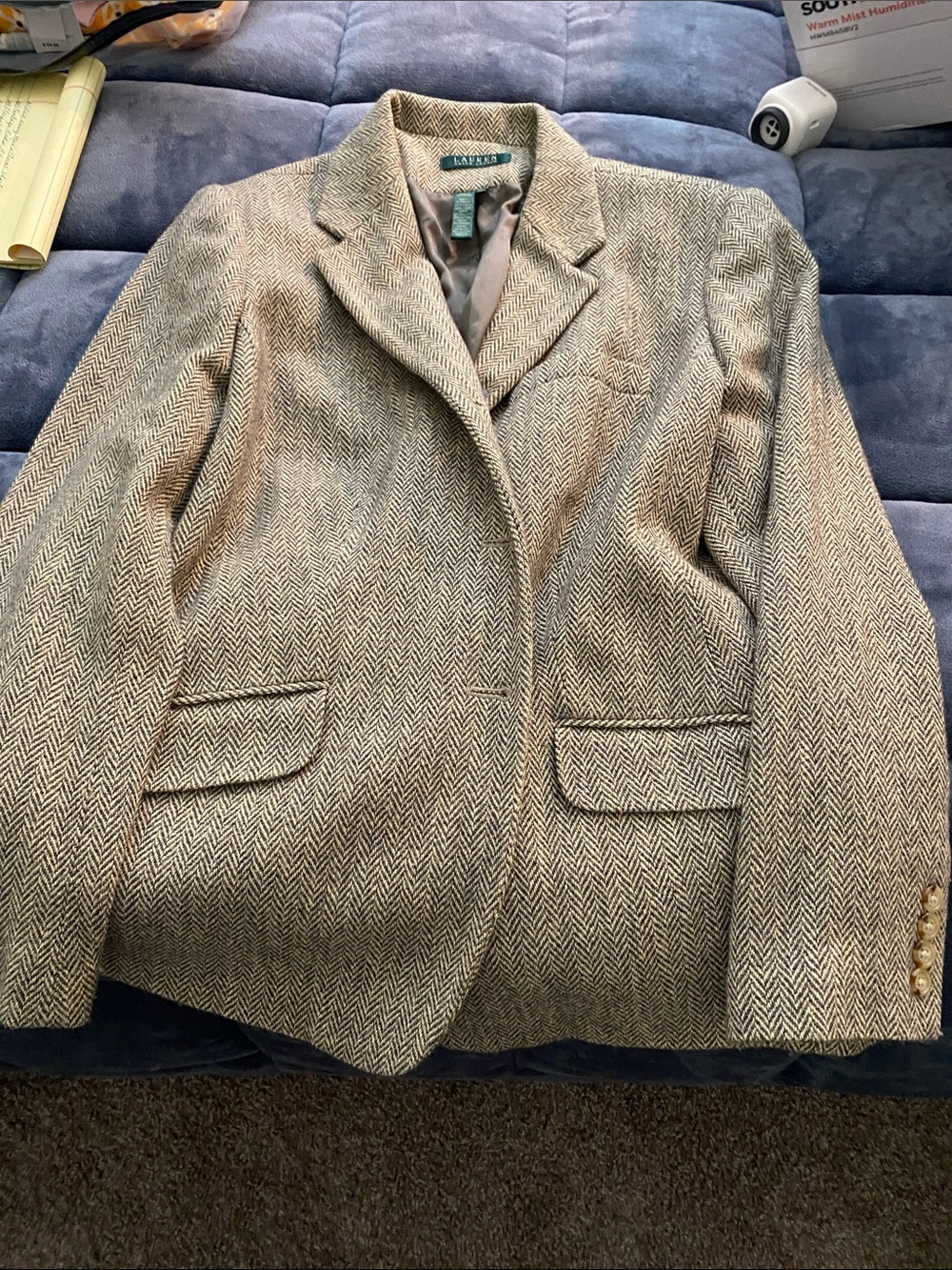 Lauren Ralph Lauren Herringbone Blazer in Taupe and Cream